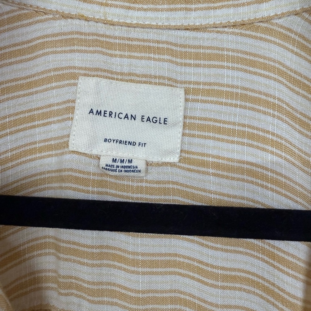 American Eagle Women Dress Shirt Striped Yellow Size M Long Sleeve Button Up - Picture 2 of 7